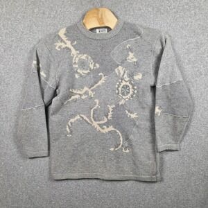 Snowman Sweater Womens Medium Gray Lambswool Angora Knit Abstract Floral Soft